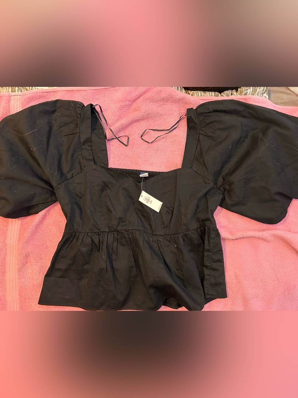 Old Navy Black Puff Sleeve Peplum Blouse